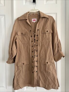 Solid & Striped linen blend lace up khaki safari dress women’s size Small NWOT